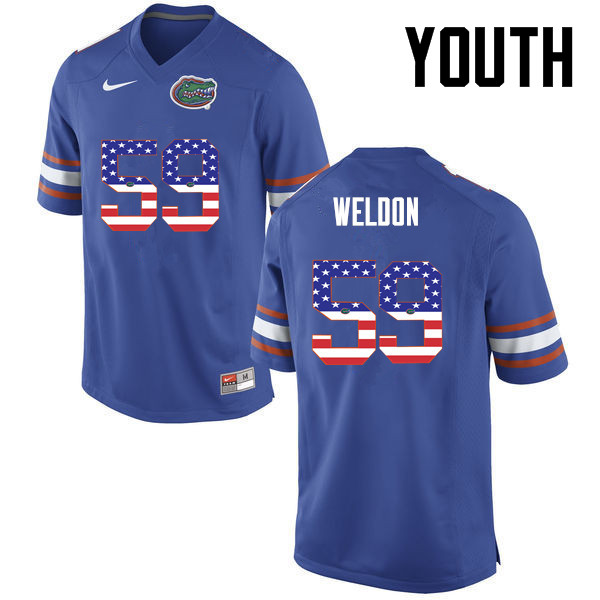 Youth Florida Gators #59 Danny Weldon College Football USA Flag Fashion Jerseys-Blue - Click Image to Close